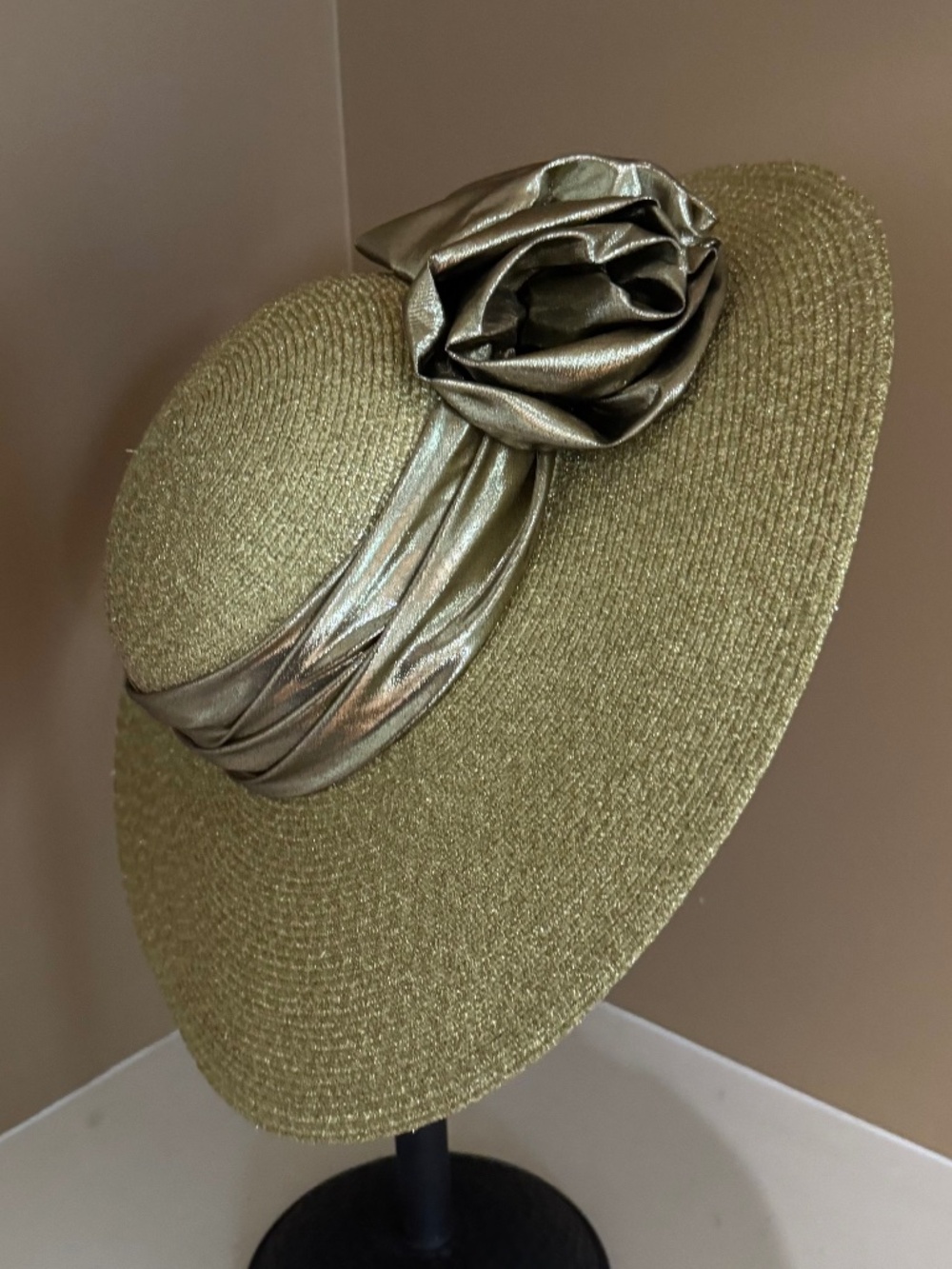 Joe Bill Miller Wide Brim Metallic Gold Hat NWT with Rosette Vintage